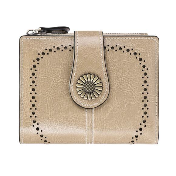 Sendefn Handbags - Sendefn Wallet Womens Beige Leather Bi-fold Zipper Coin Pocket RFID Blocking